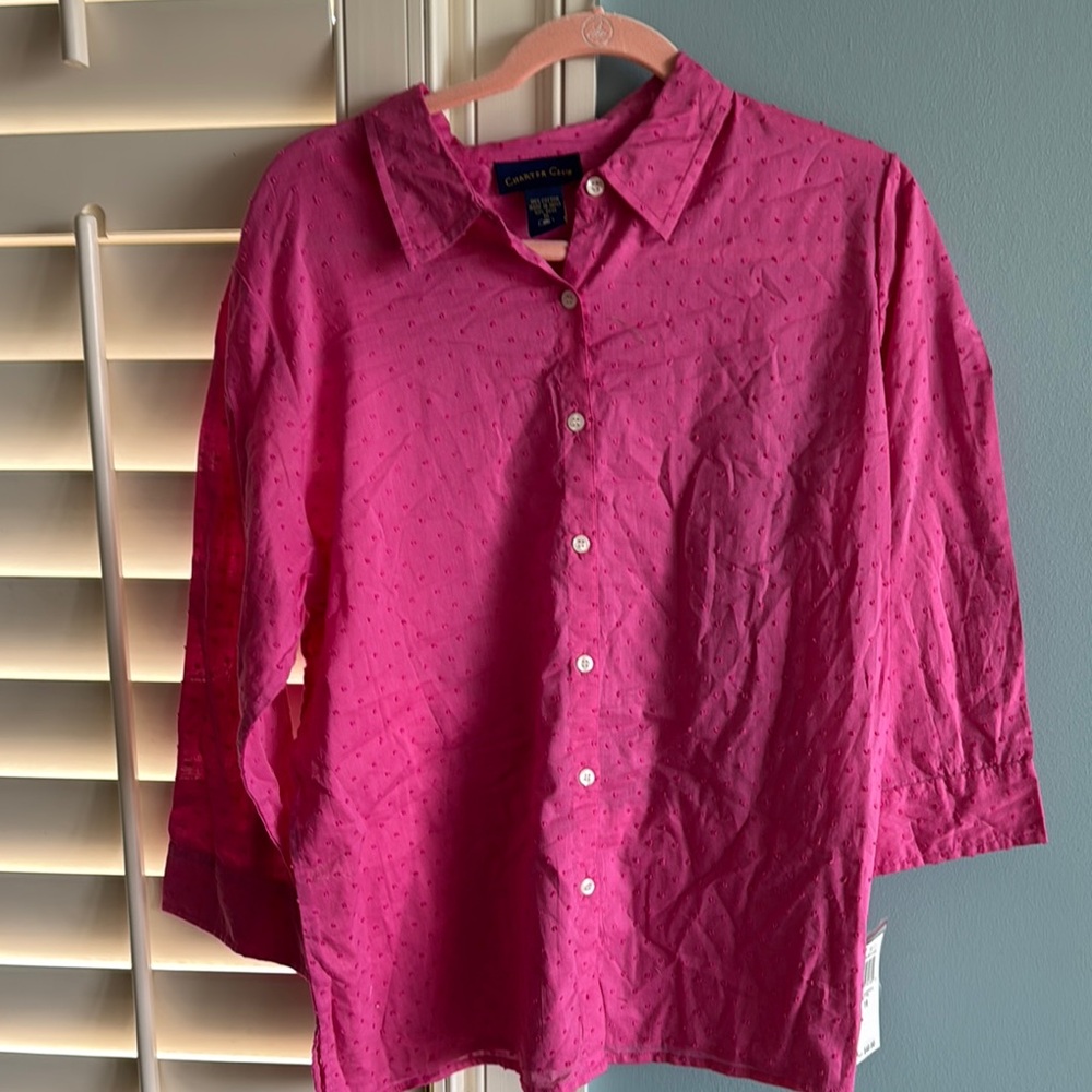 Charter Club Pink 3/4 Sleeve Button Down Shirt